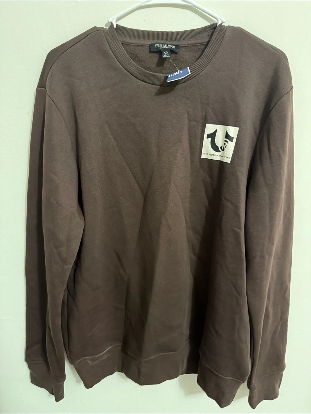 True Religion Brown Crewneck with Contrasting Logo Patch